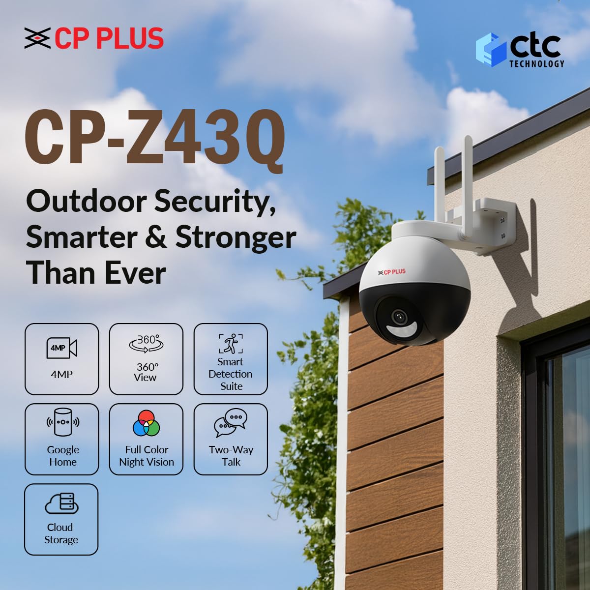CP Plus CP-Z43Q 4MP Wi-Fi PT Camera with Night Vision and Google Home Support.