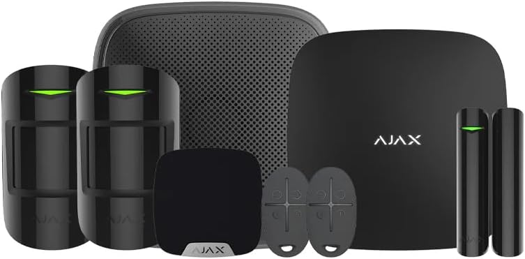 AJAX Systems Wireless Burglar Alarm KIT – Ready to Install Pet-Friendly Smart Home & Office Security Kit with Smart Motion Sensors, Sirens & Keyfobs, App Controlled, No Monthly Fees, Free Mobile App (Black)